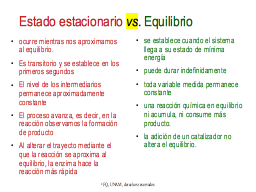 Comparación entre estado estacionario y equilibrio